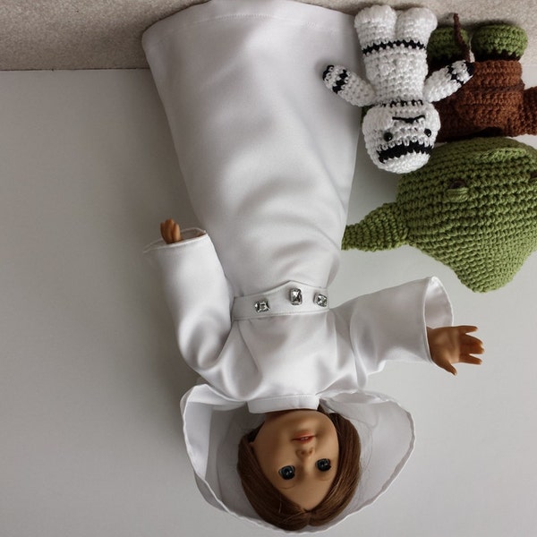 RESERVED for Beth, Princess Leia Costume, Star Wars Inspired, Doll Clothes, Fully Lined Senatorial Gown and Boots, Handmade to Fit 18" Dolls