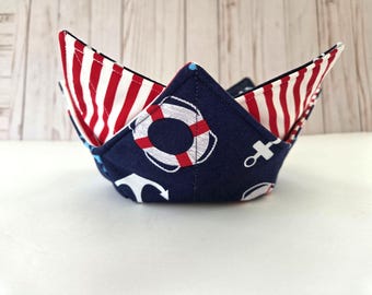 Bowl Cozy Set of 2 - Anchors & Life Buoy Rings - Microwave Bowl Cozies - All Cotton