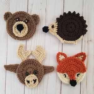 Crochet Appliques 4 Woodland Animals Premade Ready to Apply to Project