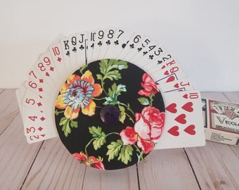 Playing Card Holder, Big Floral, Round, Card Organizer, Easy to Hold Up to 20+ Cards, Arthritic Helper