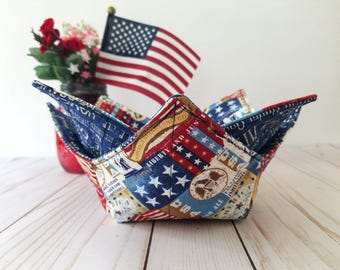 Set of 2 Patriotic Bowl Cozies: USA All Cotton Microwave Safe Cozy