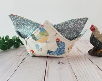 Bowl Cozy Set of 2, Chicks & Green Floral -Reversible - Microwave Bowl Cozies - All Cotton