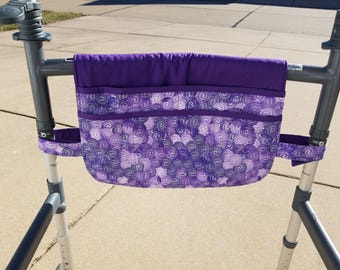 Walker Bag:  Purple Swirls Tote - Organizer - Caddy - Lots of Pockets - Most Seated Rollators