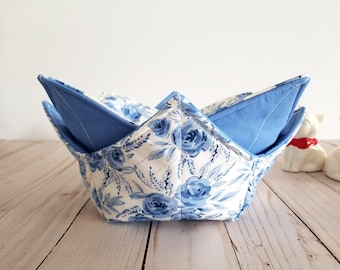 Bowl Cozy Set - Blue Country Floral Bowl – Reversible Cotton Microwave Cozies