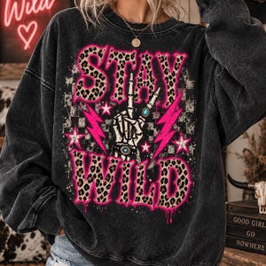 Sweat-shirt western Stay Wild, col rond à imprimé léopard, pull-over grunge oversize style cowgirl