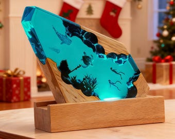 Resin Wood Ocean Lamp: Diver, Whale & Turtle Night Light