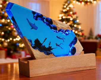 Handmade Resin Wood Night Light: Underwater Adventure Christmas Gift