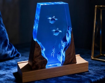 Handcrafted Resin Turtle Lamp: Bedside Table Lighting