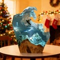 Whale Surfing Resin Art Night Light: Ocean Scene, Home Decor