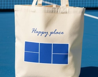 Pickleball Happy Place Tote Bag - Pickleball Gift for Court Lover - Funny Canvas Pickleball Bag