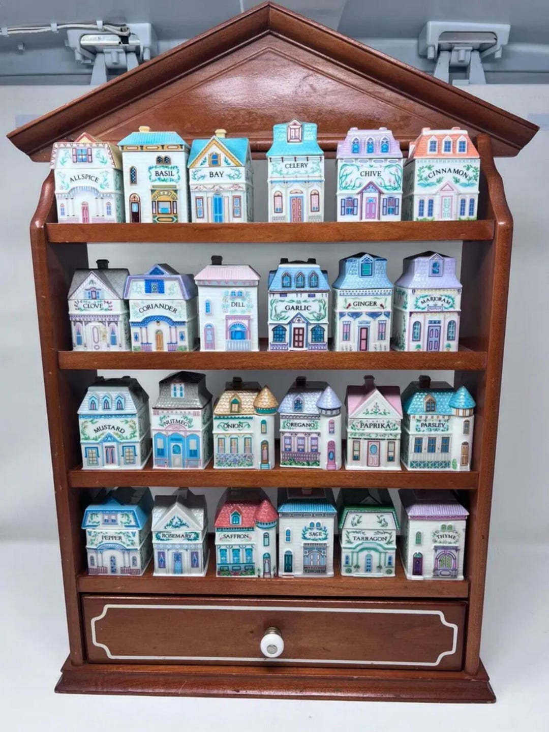 1989 LENOX Spice Village Porcelain Complete Set (24) Wooden Display ...