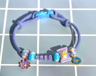 Purple Cat Collar Personalized | Beaded Name Pet Collar with Charms | Adjustable Paracord Collar for Cats & Small Dogs