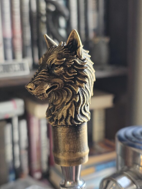 Hand-Finished Antique Gold or Silver Wolf Head 3D Printed Beer Tap Handle