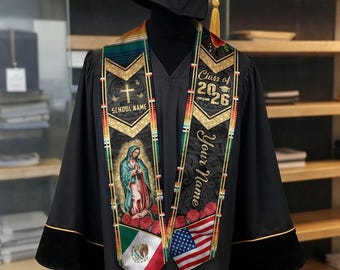 Estola de graduación católica de México, EE. UU. con la Virgen María, banda personalizada para el último año escolar, regalo para la ceremonia de graduación.