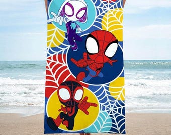 Spersonalizowany ręcznik plażowy Spidey i jego niesamowici przyjaciele, ręczniki dla miłośników Spidey dla chłopca i dziewczynki, prezent w postaci ręcznika plażowego, prezent dla miłośników plaży/basenu