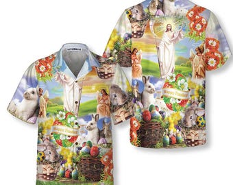 Camisa hawaiana de Pascua con Jesús, camisa cristiana de Pascua, camisa de resurrección de Jesús, camisa hawaiana religiosa, regalo de fe de Pascua