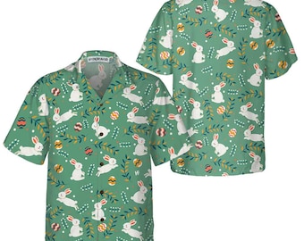 Camisa hawaiana de Pascua, camisa de conejito de Pascua, camisa de huevo de Pascua, camisa de conejito lindo, camisa de vacaciones de primavera, atuendo de fiesta de Pascua, camisa de regalo de Pascua