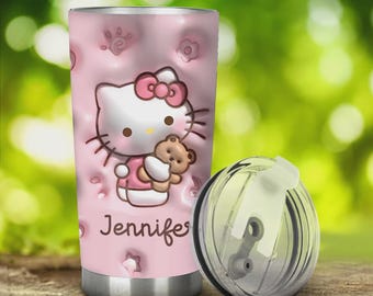 Gepersonaliseerde hallo kleine schat reisbeker reisbeker, wit kitten roestvrijstalen geïsoleerde beker, kittenliefhebbers cadeaus