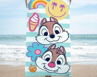 Personalized Disney Chip & Dale Bath Pool Beach Towel, Love Chip Dale Towels For girl, Beach Towel Gift, Gift For Beach/Pool Lovers