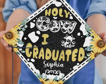 Gorro de graduación personalizado Holy Cow I Graduated, regalo para chica de campo, gorro de graduación de la clase de 2026, decoración de gorro de graduación