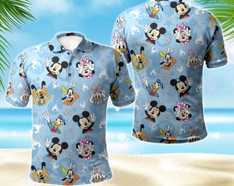 Disney Mickey Mouse And Friend Summer 3D Polo T-Shirt, Disney Summer Beach Shirt, Holiday Polo Shirt Matching Family Vacation Gifts