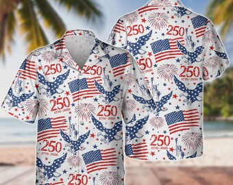 Camisa hawaiana del 250 aniversario de Estados Unidos, camisa de 250 años de libertad, aniversario de la bandera estadounidense con águila 1776–2026, camisa patriótica del 4 de julio