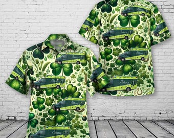 Camisa hawaiana de ambulancia de San Patricio, paramédico Aloha de Mercy Medical EMT, ropa médica irlandesa verde trébol, regalo del Día de San Patricio