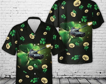 Camisa hawaiana sin mangas del Día de San Patricio, camisa aloha militar con trébol, camisa con estampado de armadura irlandesa, regalo divertido de San Patricio para hombres