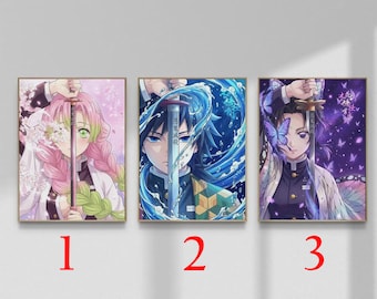Póster personalizado de Demon Slayer, arte mural de Shinobu Mitsuri Giyuu