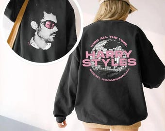 Sudadera retro disco de Harry Styles con estampado Kiss All The Time, cuello redondo para fans ocasionales de la música disco HS4