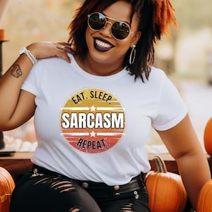 Camiseta &quot;Come, duerme y repite el sarcasmo&quot; - Divertida camiseta retro con humor - Camiseta con cita sarcástica, regalo mordaz para amigos