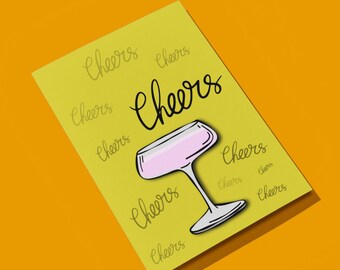 Cheers Cocktail Poster | Fun Bar Art Print | Drink Wall Decor | Printable Kitchen PDF | Home Bar Digital Download Wall Art