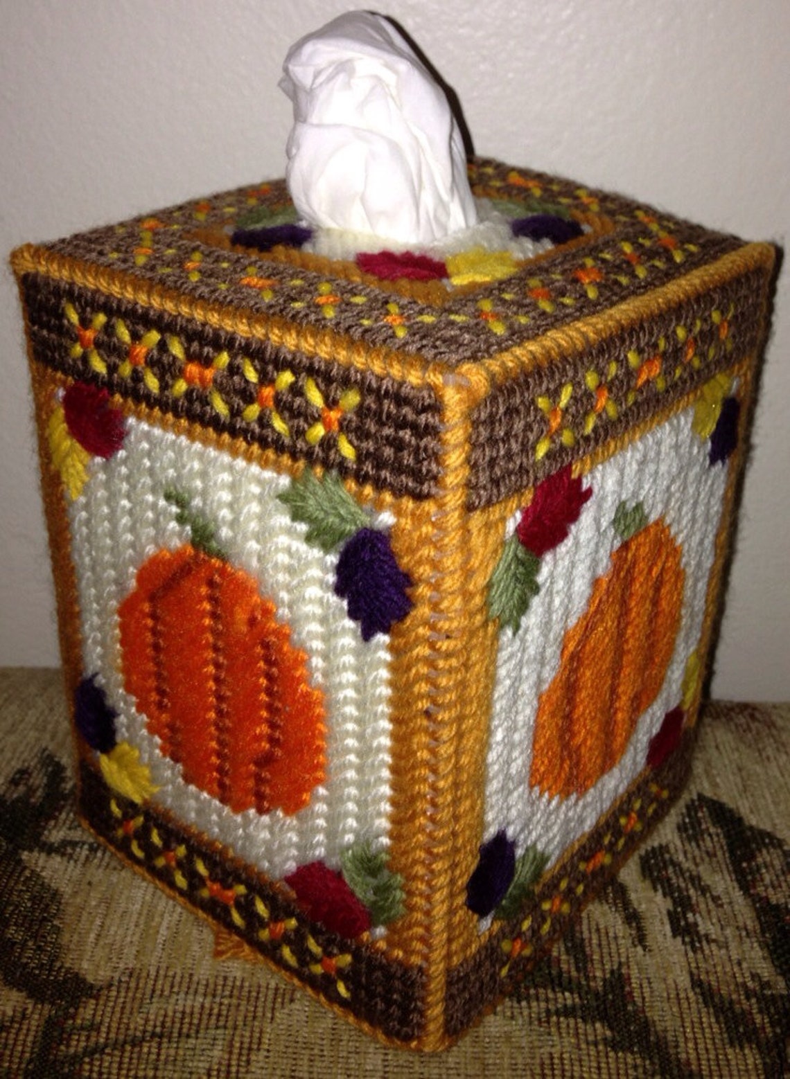Fall Pumpkin and Leaves Tissue Box Cover Etsy