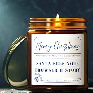 Kerstman ziet je browsergeschiedenis kaars, grappige vakantiekaars, kerstkaarscadeau, kousvuller, kerstcadeau prop, sarcastische kaars