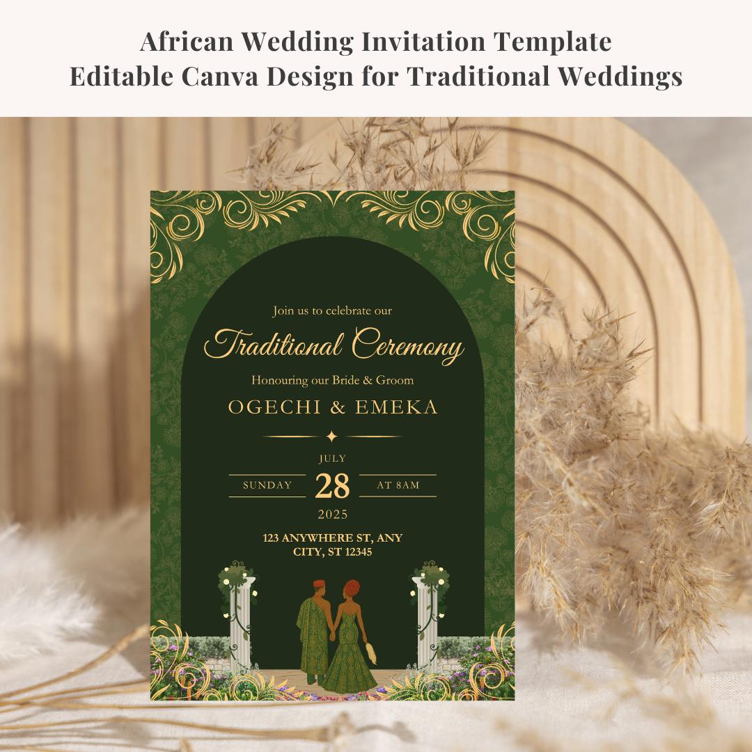 African Wedding Invitation Template | Editable Canva Design for ...