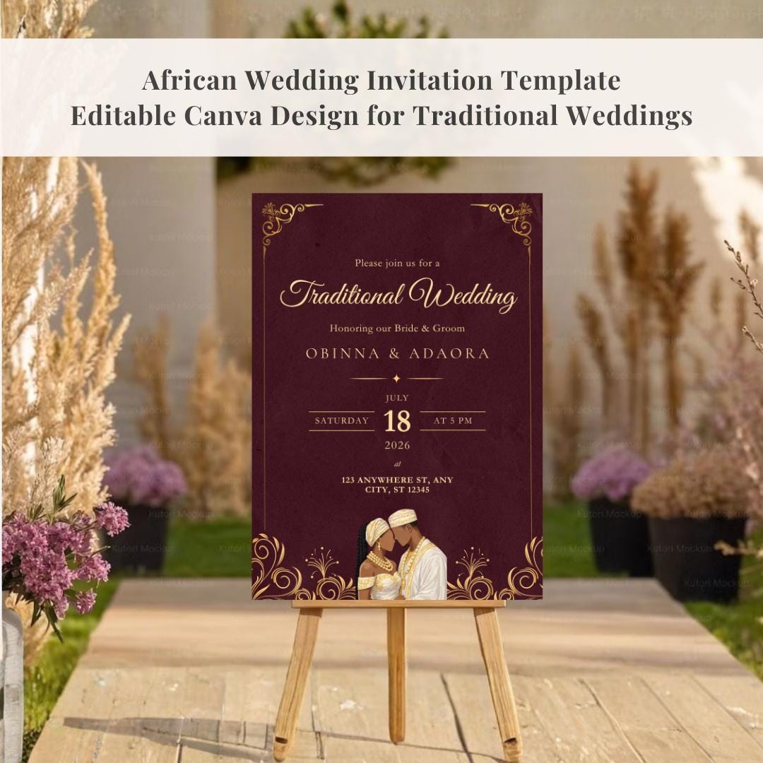 African Wedding Invitation Template | Editable Canva Design for ...