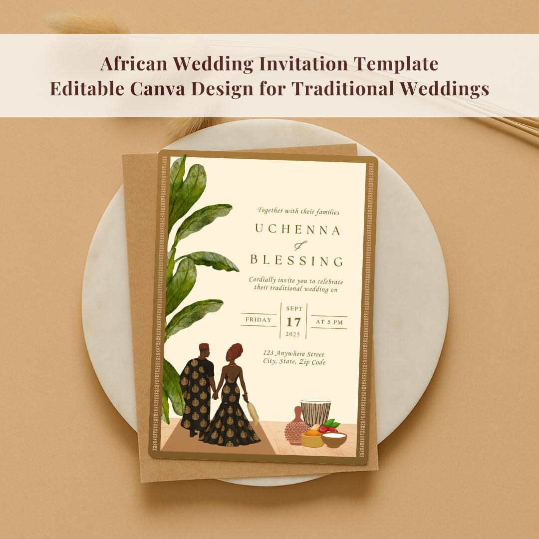 African Wedding Invitation Template | Editable Canva Design for ...