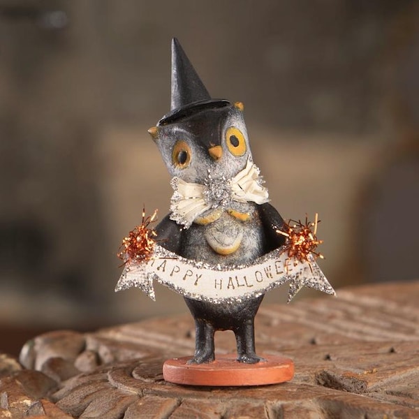 Happy Halloween Owl Figurine - Bethany Lowe Designs | Vintage Inspired Halloween Decor | Michelle Lauritsen | Whimsical Spooky Collectible