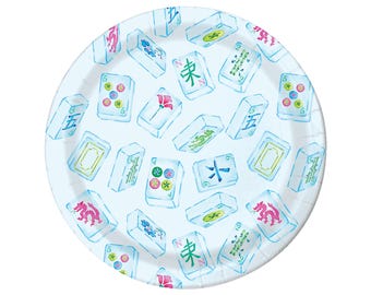 Mahjong Party Plates | Luxury Disposable Tableware | Heavyweight Paper Plates for Game Night, Brunch & Hostess Gatherings