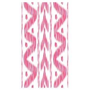 May include: A repeating pattern featuring a white background with vertical stripes of pink, zig-zag and arrow-like designs. The pattern has a textured, hand-drawn appearance, suitable for fabric or wallpaper.