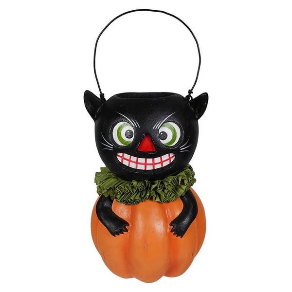 Vintage Black Cat in Pumpkin | Vintage Inspired Reproduction Halloween Bucket