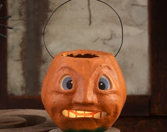 Scary Vintage Pumpkin Bucket Medium | Halloween Party Decor | Vintage Inspired Halloween