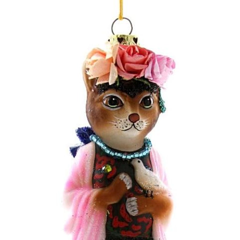 Frida Catlo Glass Ornament | Frida Kahlo Cat - Lover Glass Ornament ...