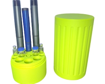 Peptide Canister - Holds 6 Pens, 2 Vials & 4 Pen Cartridges w/purge - Bright Matte Yellow