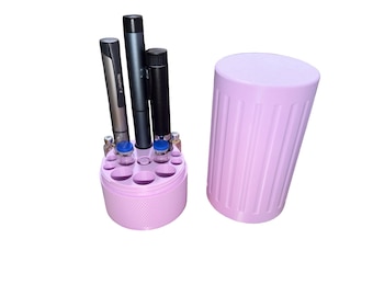 DISCOUNTED OVERSTOCK - Peptide Canister - Holds 6 Pens, 2 Vials & 4 Pen Cartridges w/purge - Almond Purple