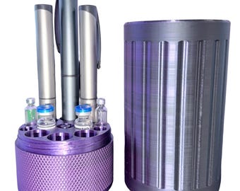 Peptide Canister - Holds 6 Pens, 2 Vials & 4 Pen Cartridges w/purge - Black/Purple