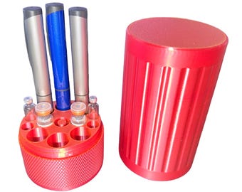 Peptide Canister - Holds 6 Pens, 2 Vials & 4 Pen Cartridges w/purge - Red / Gold