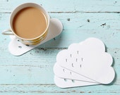 Rain Cloud coasters - matt white acrylic coasters with raindrop detail - set of 4