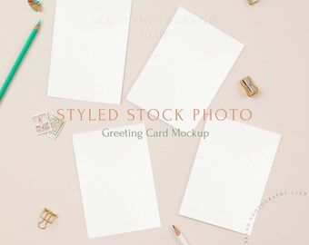 Greeting Card Mockup - Stationary and Stamps -  A6 Digital Styled Stock Photo - Flat lay 6x4, PSD & JPEG