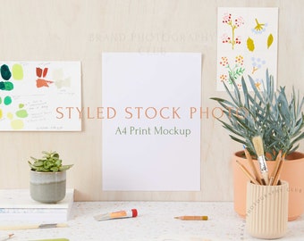 Artwork Mockup Frame - Artist Desk - a4 Digital Styled Stock Photo - PSD & JPEG